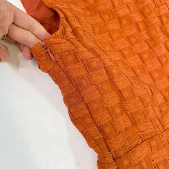 Tabitha Dress Womens 12 Orange Basket Weave Sleeveless Midi Shift V-Neck Country - Picture 10 of 13